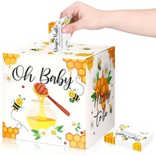 Pajean 51 Pcs Bee Diaper Raffle Card Box Set Baby Shower Holder Box with 50 P...