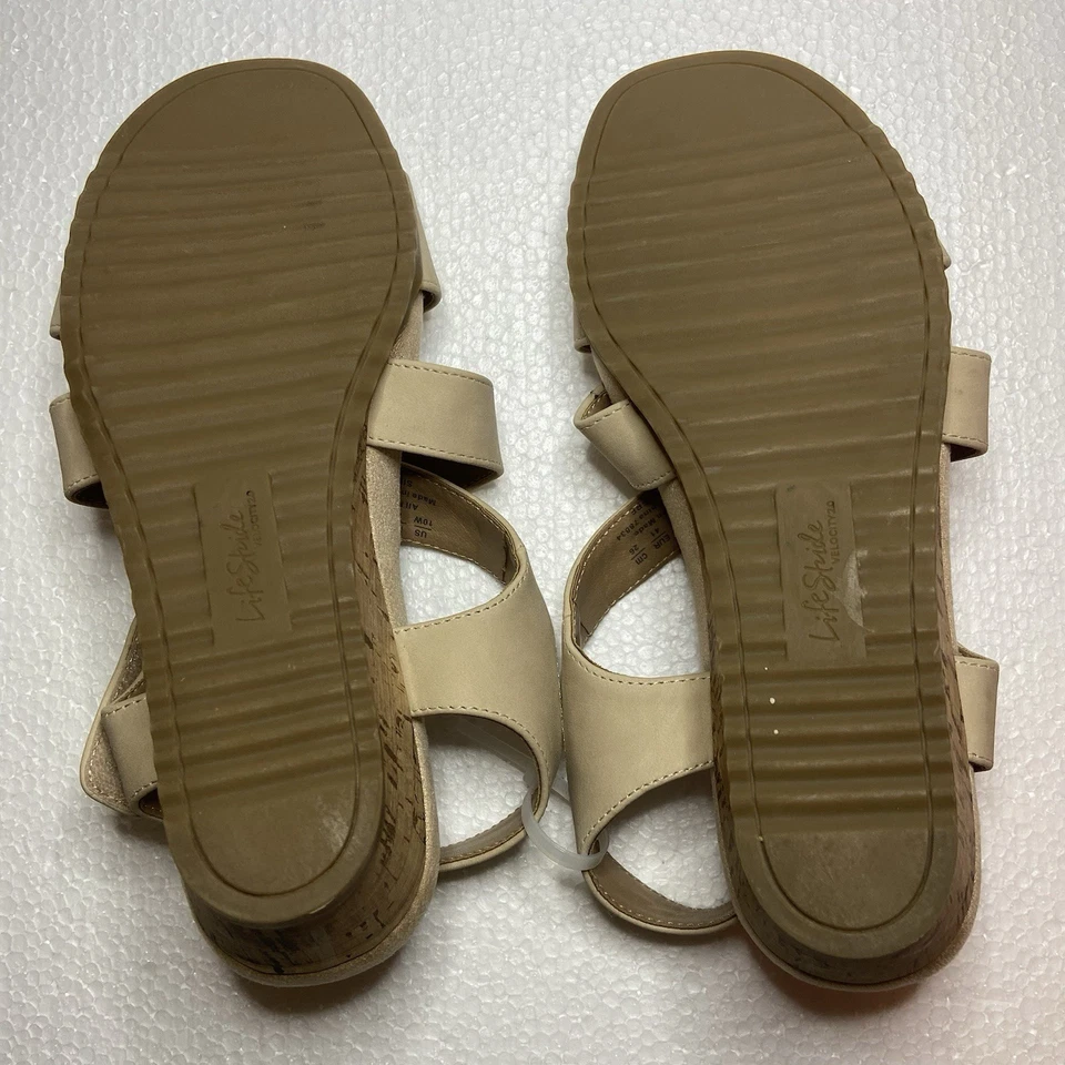 Life Stride Soft System FLEX Beige Wedge Strappy Sandals Women’s Comfort Shoe 10 - Image 4 of 4