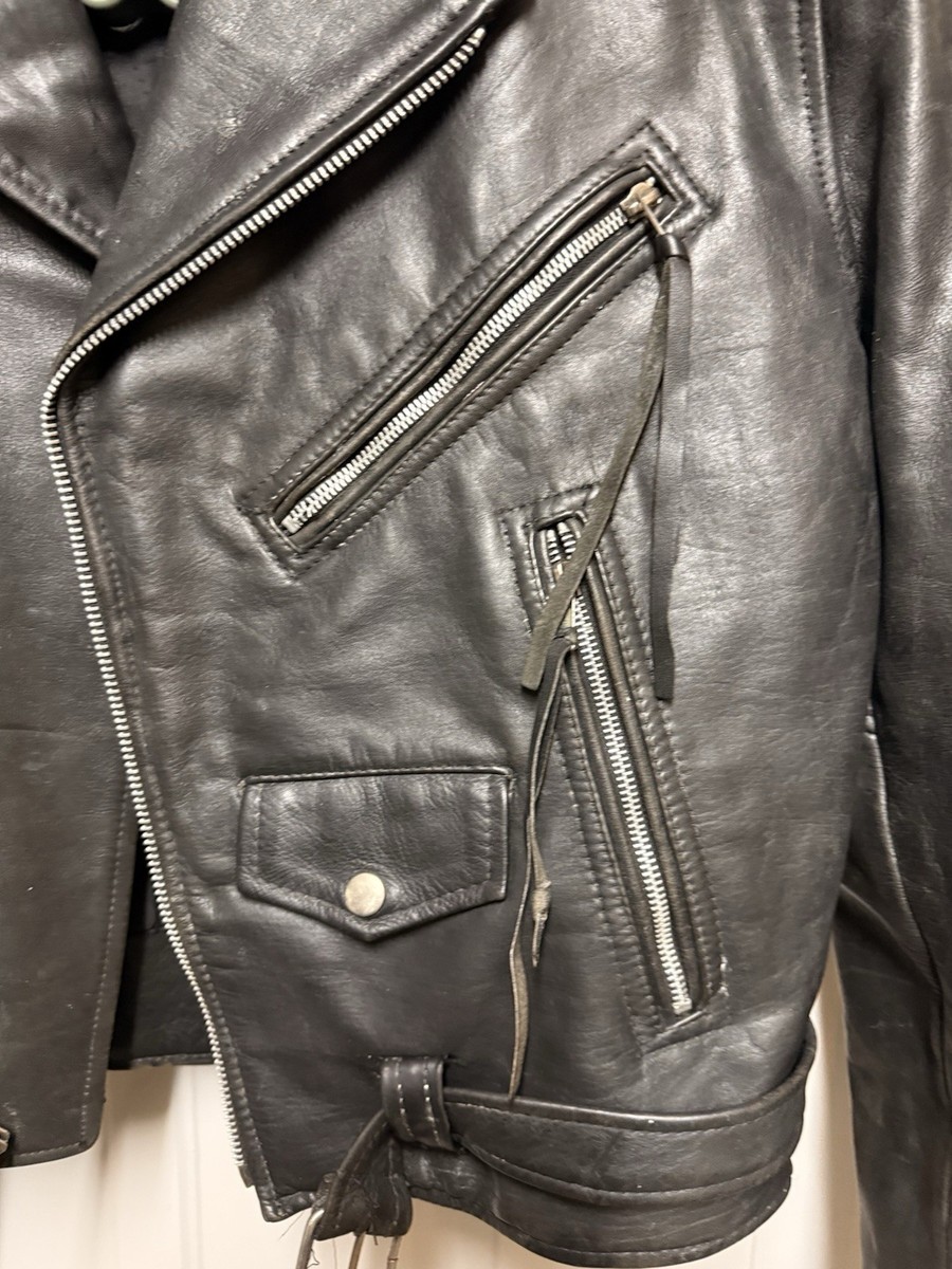 Vintage 80's Men's Black Leather Motorcycle Jacket Gino Leathers