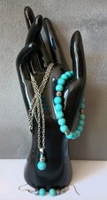 3 Piece Faux Turquoise Set, Bracelet, Earrings Necklace