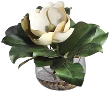 Celia White and Green Silk Magnolia 13"W Faux Flower in Vase
