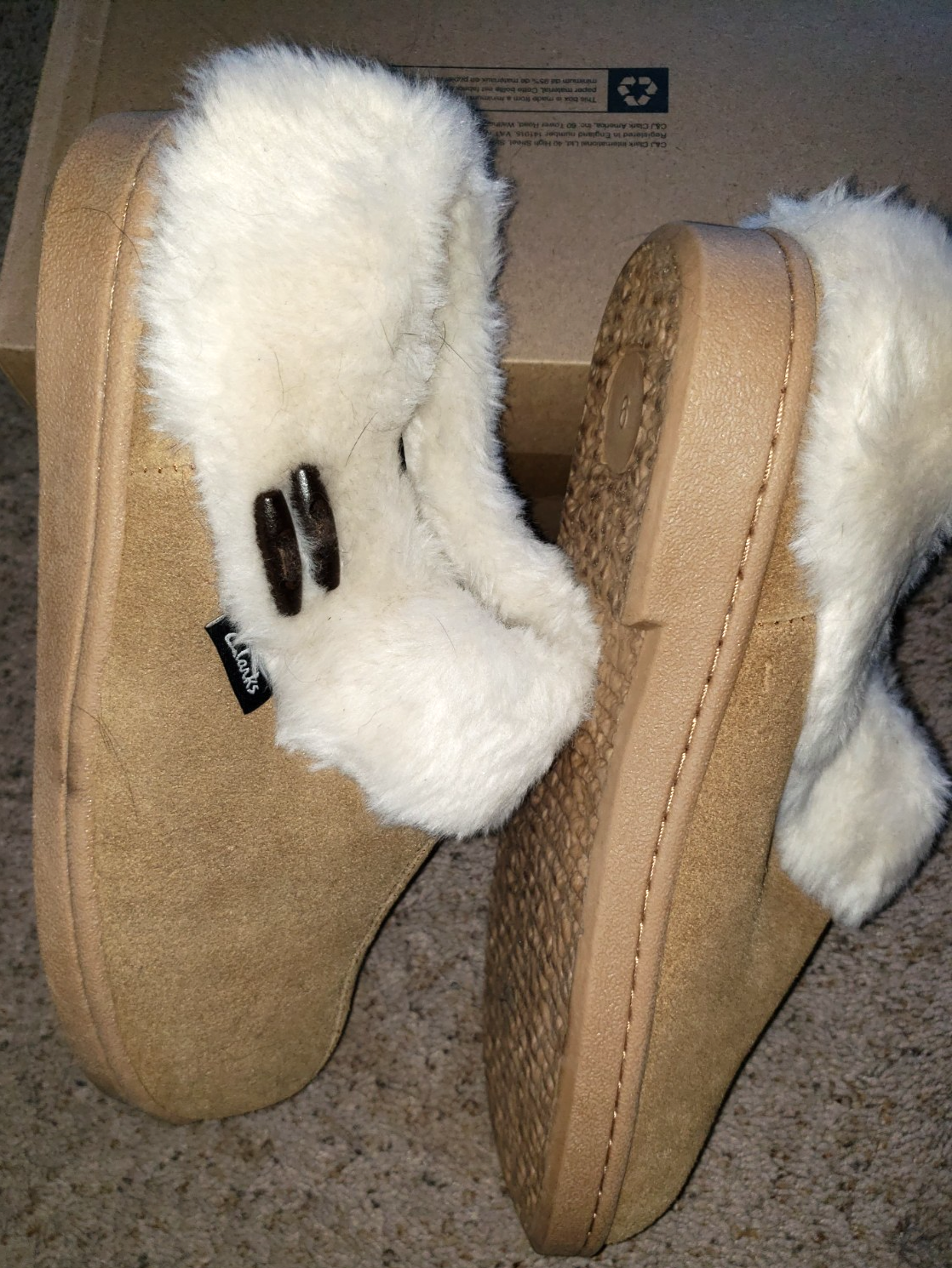 SAOLA pantofole donna CLARKS HARMONI BAY taglia 9 pelliccia bordo suola rigida fondo SUPER BELLE!