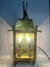 Antique 22” Old Century France hand made Brass 2 Lights Lantern Wall /Table Lamp