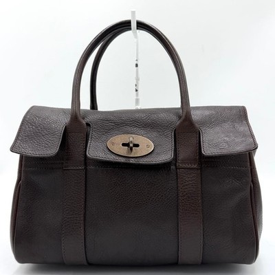 MULBERRY Bayswater Dark Brown Leather Tote Handbag shoulder Bag Auth from Japan