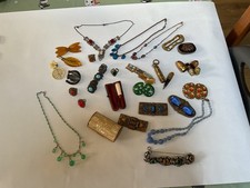 vintage Czech Art Deco Edwardian costume jewellery lot Buckles brooches necklace