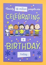 Peanuts "Snoopy & Friends" Birthday Greeting Card (+ Envelope 4.5x6.5"). 