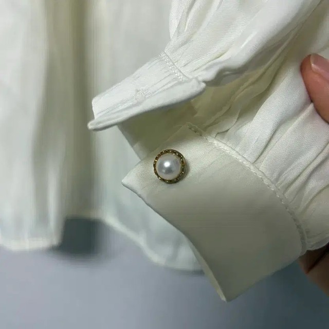 Pearl Point Loose Fit Satin Blouse with Buttons & Pearl Detail