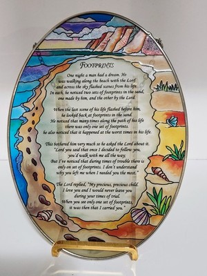 AMIA Stained Glass ''Footprints'' Handpainted Sun Catcher Religios Gift 