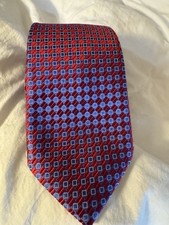 Men's Nordstrom Men  s Shop 100 Silk Tie Red W/Blue Geo Pattern EUC Business