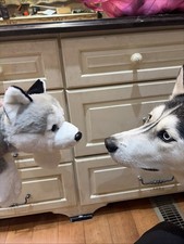 FAO Schwarz Adopt A Pet Husky Dog Wolf Laying Down Plush Toy Gray White 16