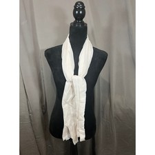 Unbranded Cream Lightweight Sheer Crinkle Scarf Raw Edge Fringe Off White
