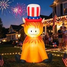 4 FT Tall 4th of July Inflatables Yard Decorations Highland Cow, 4th of July