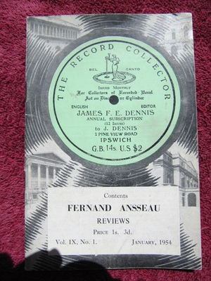 #ad RECORD COLLECTOR Magazine Jan 1954 Vol 9 No 1 FERNAND ANSSEAU French Discography $24.99