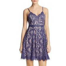 Aqua Bloomingdales Navy Blue Lace Mini Dress Cocktail Party Wedding Guest M NWT