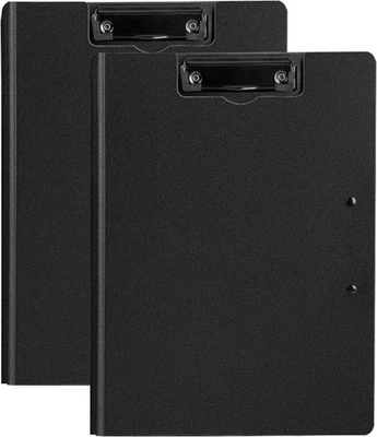 OURUI Klemmbrett A4 mit Deckel, 2 Stück Kunststoff Klemmbretter mit Doppelclip Schwarz