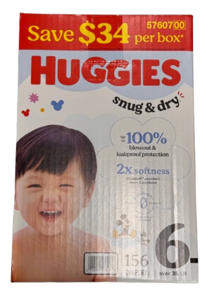 Huggies Snug & Dry Leakproof Baby Diapers, Size 6 (Over 35 lb), 156 Count