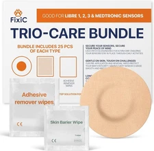 Trio-Care Bundle 75 PCS - 25 Libre Sensor Covers for All Libre Types, 25 Skin...