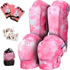 Soft-Style Kids Knee and Elbow Pads with Bike Gloves, Flexible Medium, Black