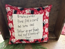 Primitive Stitchery Snowman Pillow Winter Christmas Hand Stitched
