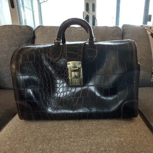 Antique Black Crocodile Pattern Leather Doctor Bag with Clasp Lock Pre-1930