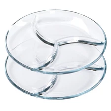 Round Tempered Glass Serving Platters/Trays - 3 Sectional -10'' Diameter, Set...