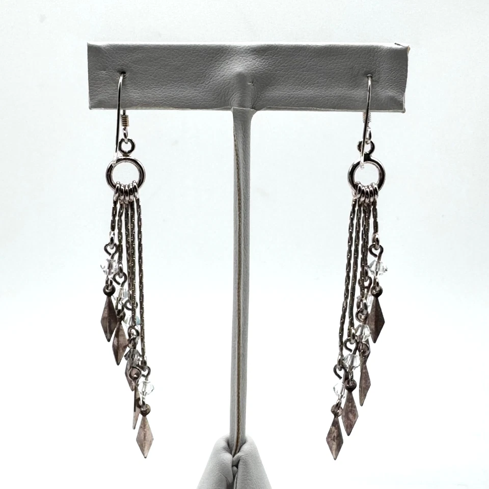 Araña Colgante Cadena Pendientes Cuentas Cristal Plata de Ley 925 Foto 4 de 4