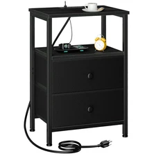 Night Stand, Nightstand with Charging Station, End Table with Storage 2 Fabri...