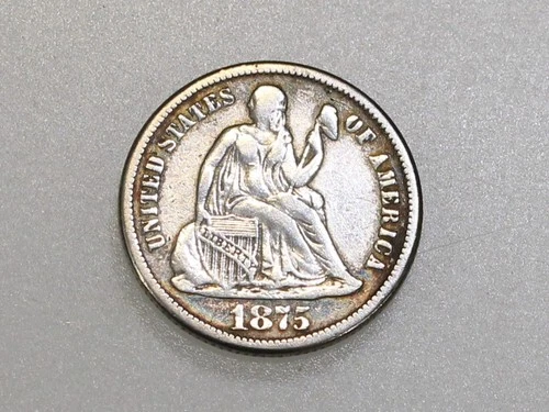 1875-CC 10C SEATED LIBERTY SILVER DIME ABOVE BOW MINT MARK