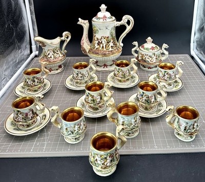Capodimonte Cherub & Dragon Demitasse Espresso Tea Set Prop Signed