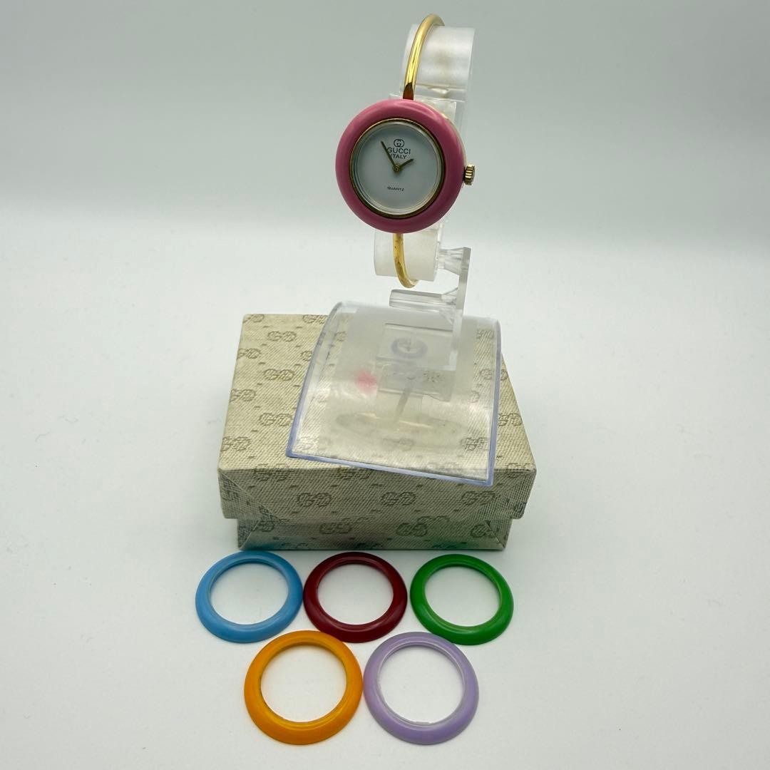 GUCCI Watch Changeable Bezel 1100L Gold Band White Dial Auth Women's Accessory image 4