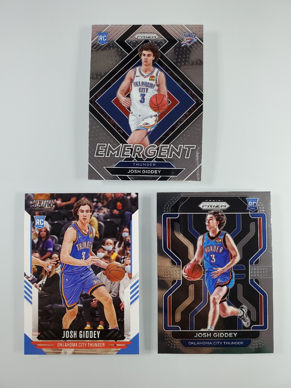 2021-22 Prizm Josh Giddey Rookie Base RC #301 + Score #126 + Emergent #7 Thunder