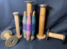 Vintage Clayton Bradford (& others) Wooden Textile Mill Spool Spindles w/ Thread