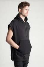 Men's Cropped Sleeved Hoodie -Black
