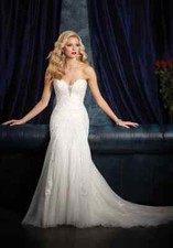 Alfred Angelo 984  White / Champagne Beaded  Laced Wedding Dress  Size UK 10
