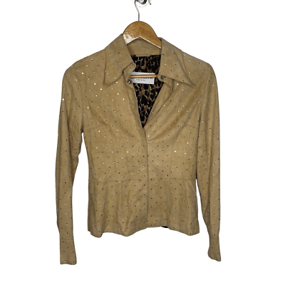 D&G★素敵!GOLD SHIMMER BROWN BLAZER JACKET Dolce & Gabbana Italy Suede Leather Tan Rhinestone Bling