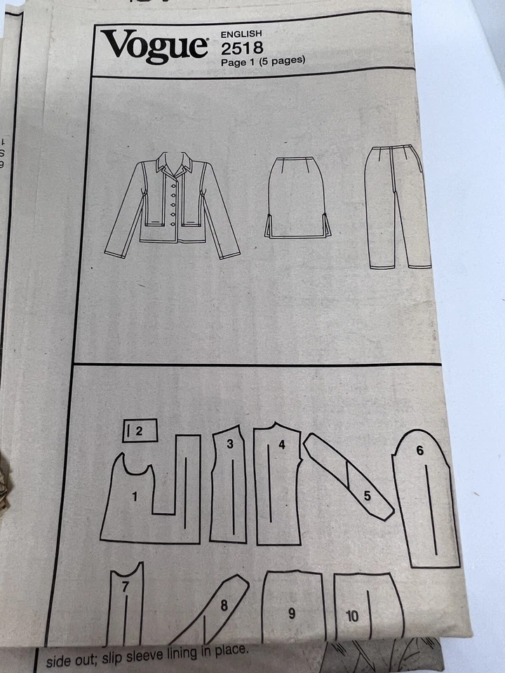 Vogue sew 2518 Oscar de la Renta Denim Jacket, Capris, Straight skirt, 18-20-22 - image 4 of 4