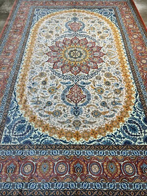 7x10 Luxurious Fine Hand-Knotted 100% Silk Signed Persiane Qume Rug Handmade