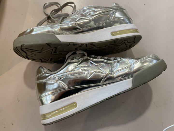 A BATHING APE Bapesta Sneaker Shoes Low Silver US9 Used from Japan 