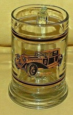 ROLLS ROYCE PHANTOM TWO 1930 STEIN MUG CUP GLASS BLACK GOLD CULVER VINTAGE BAR.