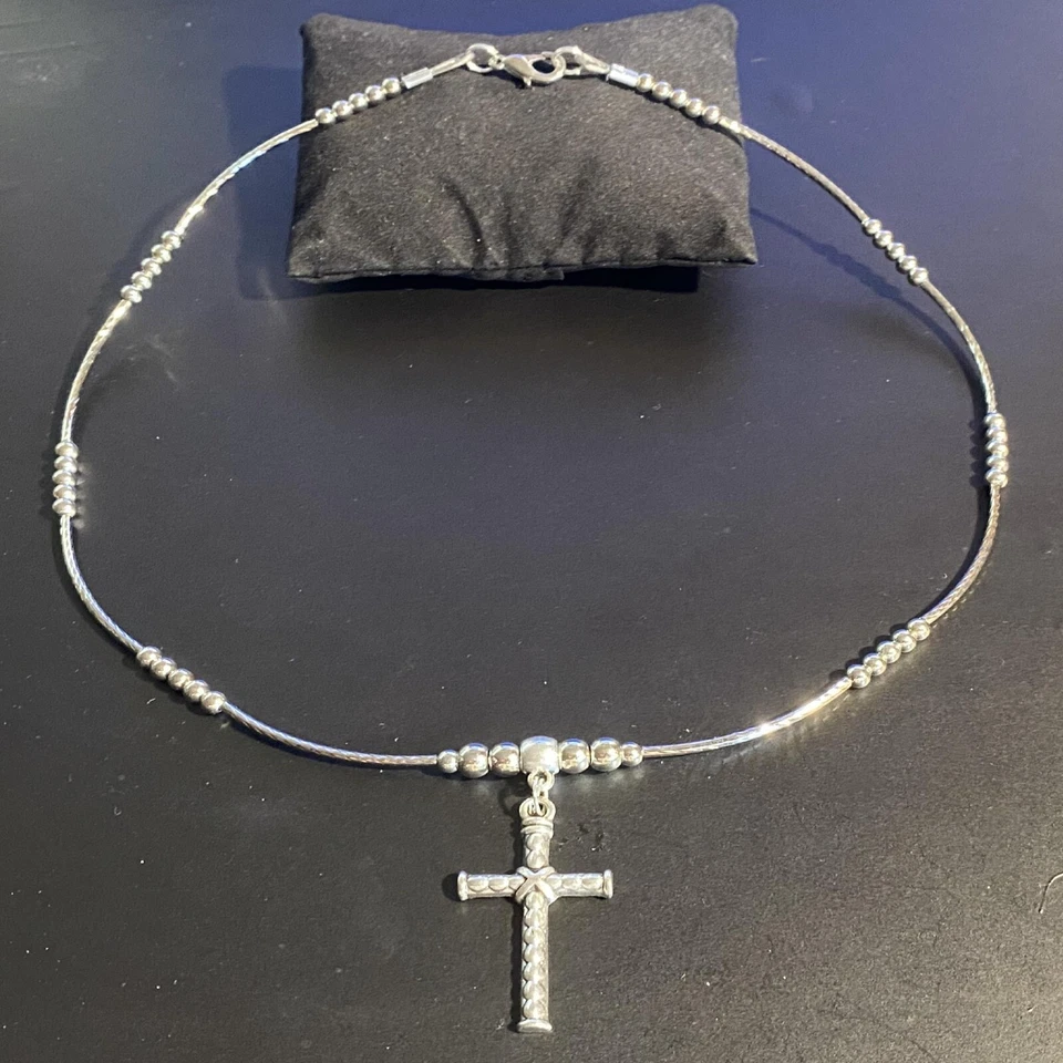 Collana da uomo rosario con croce argento catenina girocollo lunga 50 cm donna - Immagine 2 di 4