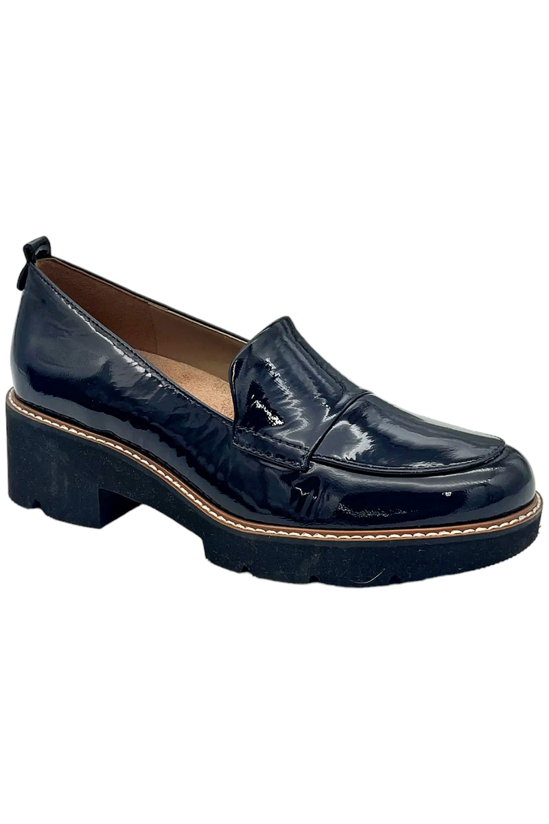 Naturalizer Women's Darry Lug Sole Heeled Loafer Navy Patent | eBay