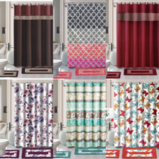 MATCHING 19PC BATHROOM SHOWER CURTAIN MAT SET WITH CERAMIC ACCESORIES