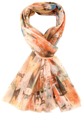 Katzenschal Damen orange gelb blau Katzen Print Halstuch groß süß Kätzchen Schal
