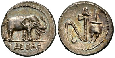 ROMAN IMP. Julius Caesar c49-48 BC. AR Denarius. NGC Ch. AU 5/5; 4/5 RSC 49.