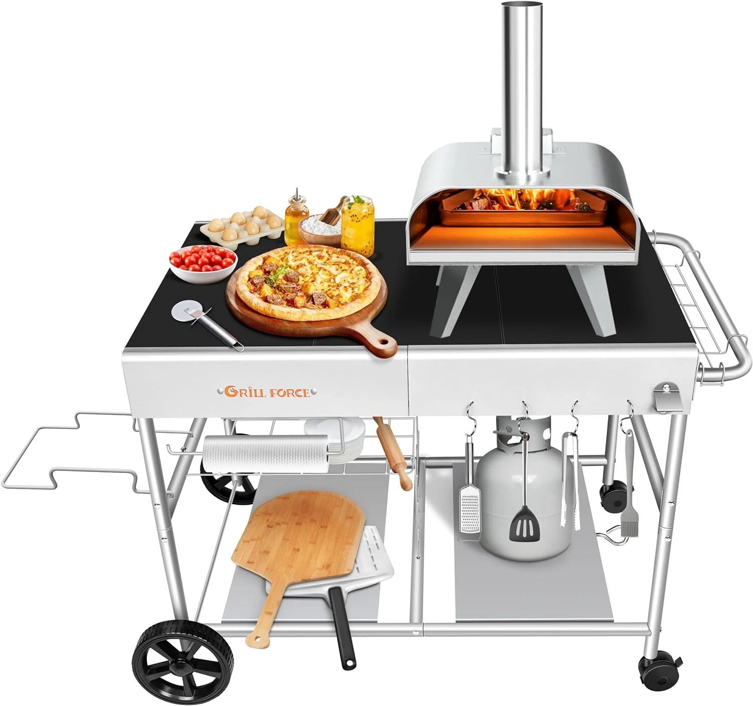 Pizza Oven Table, Movable Pizza Oven Stand, Pizza Oven Cart, Outdoor Grill Table