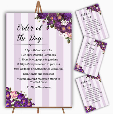 Cadbury lila Rose & Streifen Vintage Hochzeit Orden des Tages Karten