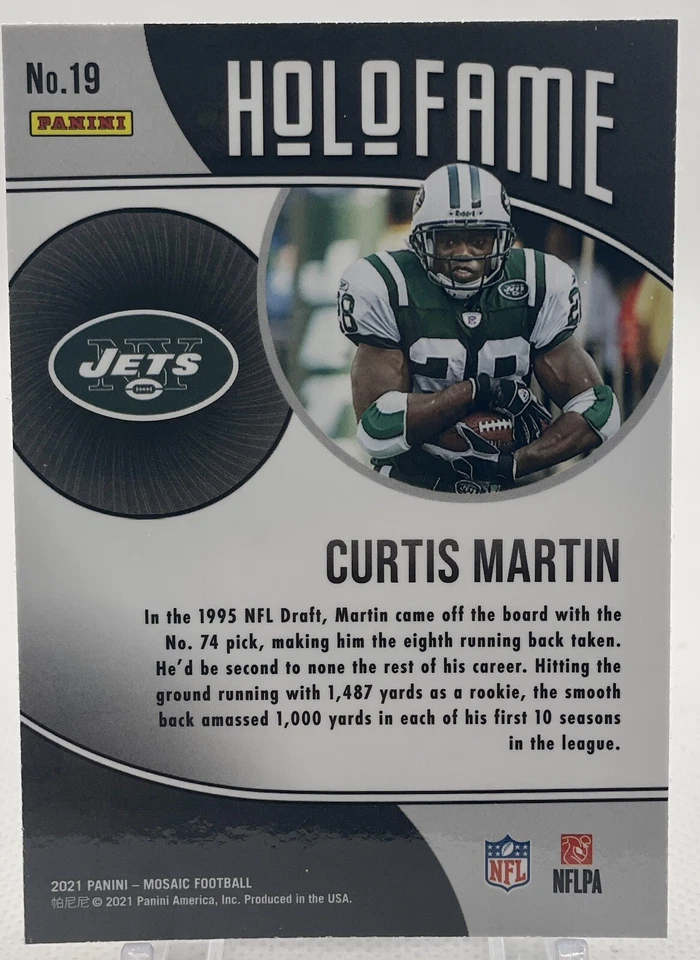 CURTIS MARTIN 2021 Mosaic Panini HOLOFAME Insert #19 New York Jets - Image 2 of 2