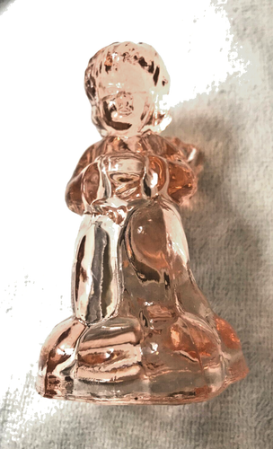 Vintage Pressed Glass Pink Cherub Angel Paperweight Candleholder Figurine