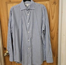 Banana Republic Mens SZ Med 15 / 15.5 Blue Striped 100  Cotton LS Dress Shirt