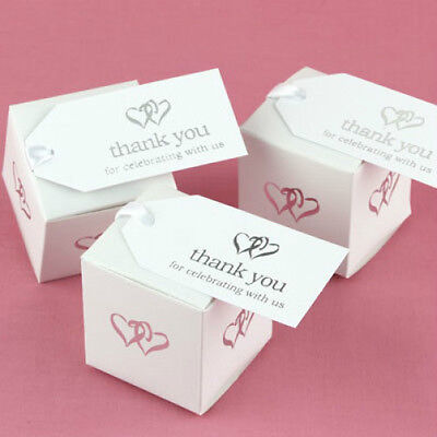 Silver Linked Heart Hearts Thank You Wedding Favor Tags Cards 25/pk